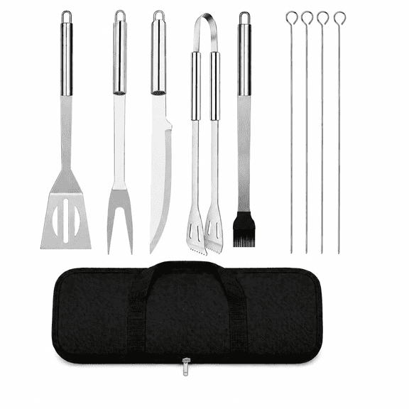 Jill Deaaa BBQ Grill Tools Set, 9‑Piece Heavy‑Duty Stainless Steel Grilling Utensils Kit with Portable Storage Case, Outdoor Cooking Accessories for Backyard Camping, Ideal Gift for Men