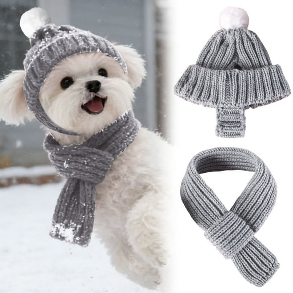 Cozy Winter Pet Hat and Scarf Set Knitted Ear Warmer with Ear Holes for Small Dogs and Cats Daily Cold Weather Outdoor Wear