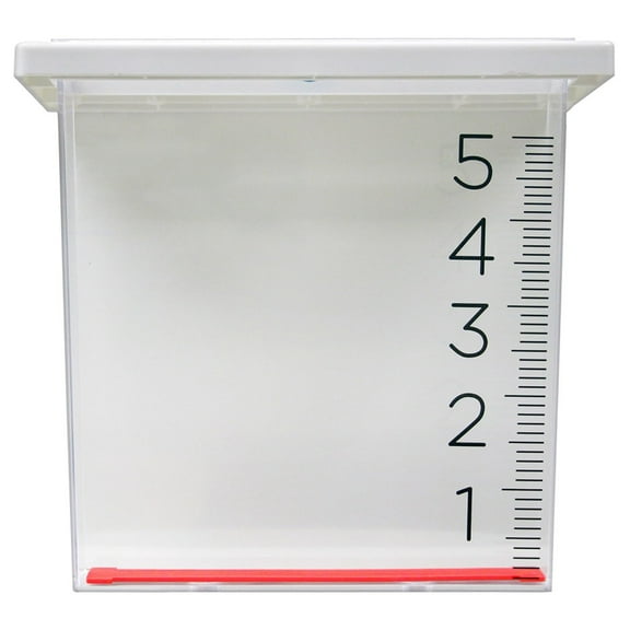 Waterfall Rain Gauge for Outdoor Use, White Plastic Rainfall Measurement Tool with Wide Mouth, Mounts on Deck Fence or Stake