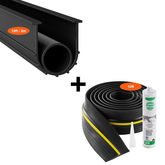 VEVOR Garage Door Threshold and Bottom Seals Kit, 10 FT U Shape O Ring Universal Garage Door Bottom Seal Weatherstrip PVC, Combine with Weatherproof Garage Threshold Seal Strip with Adhesive, Black