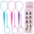 thumbnail image 1 of 6pcs Pony Hair Tail Tools, Hair Loop Styling Tool French Braiding Hair Tool, Hair Braid Accessories Ponytail Maker for Women Girls, Ponytail Hair Pull Through Tool (2pink+2blue+2pu, 1 of 1