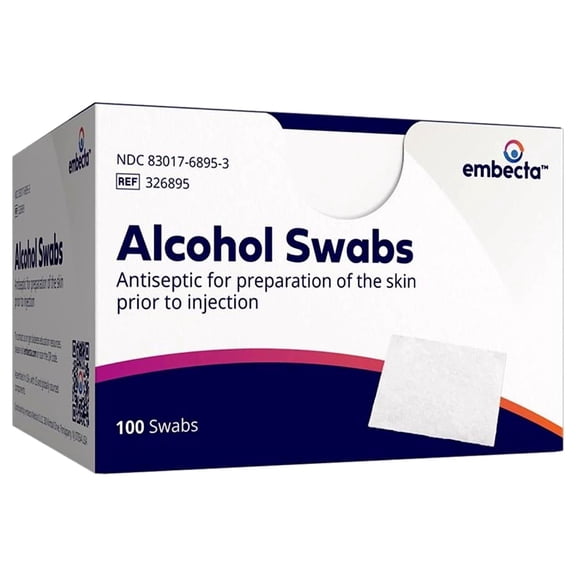 Embecta (Formerly BD) Alcohol Prep Pads, 70% Strength Isopropyl Alcohol, Box of 100 Individual Packets