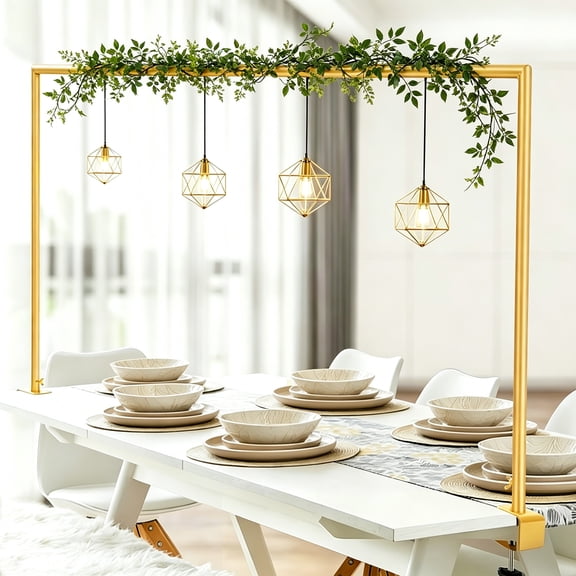 Hyindoor Over The Table Rod Stand with Clamps 31"-110" Length 31"-64" Height Adjustable, Table Metal Arch Hanging Stand, for Wedding Party Birthday Anniversary Decoration (Gold)