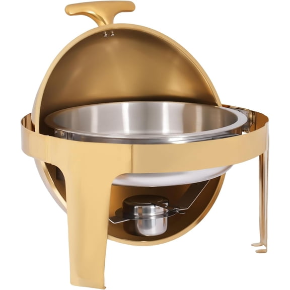 Round Chafer, 9L/9.51Qt Roll Top Chafing Dish Buffet Set, Stainless Steel Food Warmer with Fuel Holder for Catering Parties Events