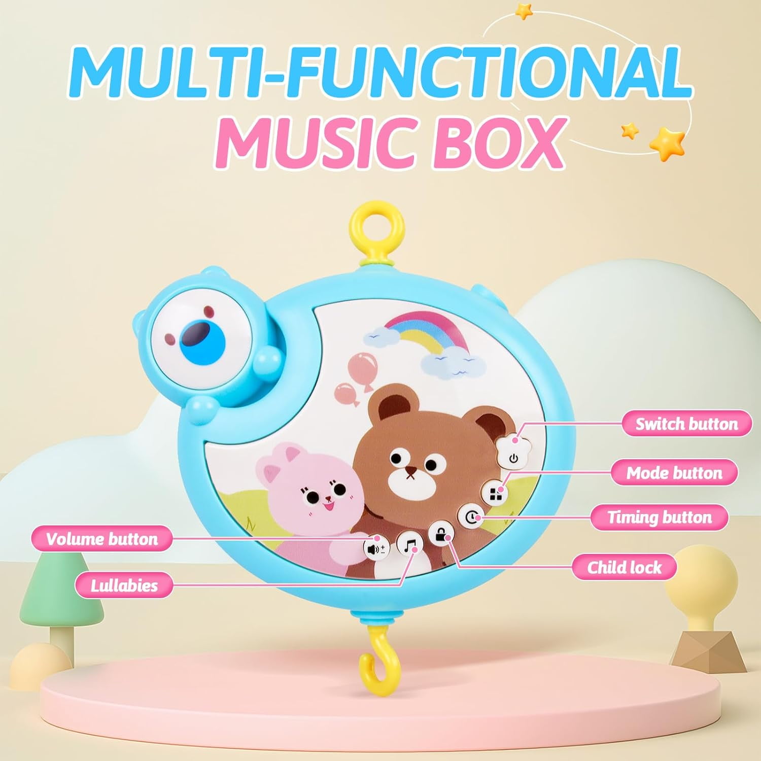 DAKOMM Baby Crib Mobile with Relaxing Music, Ceiling Light