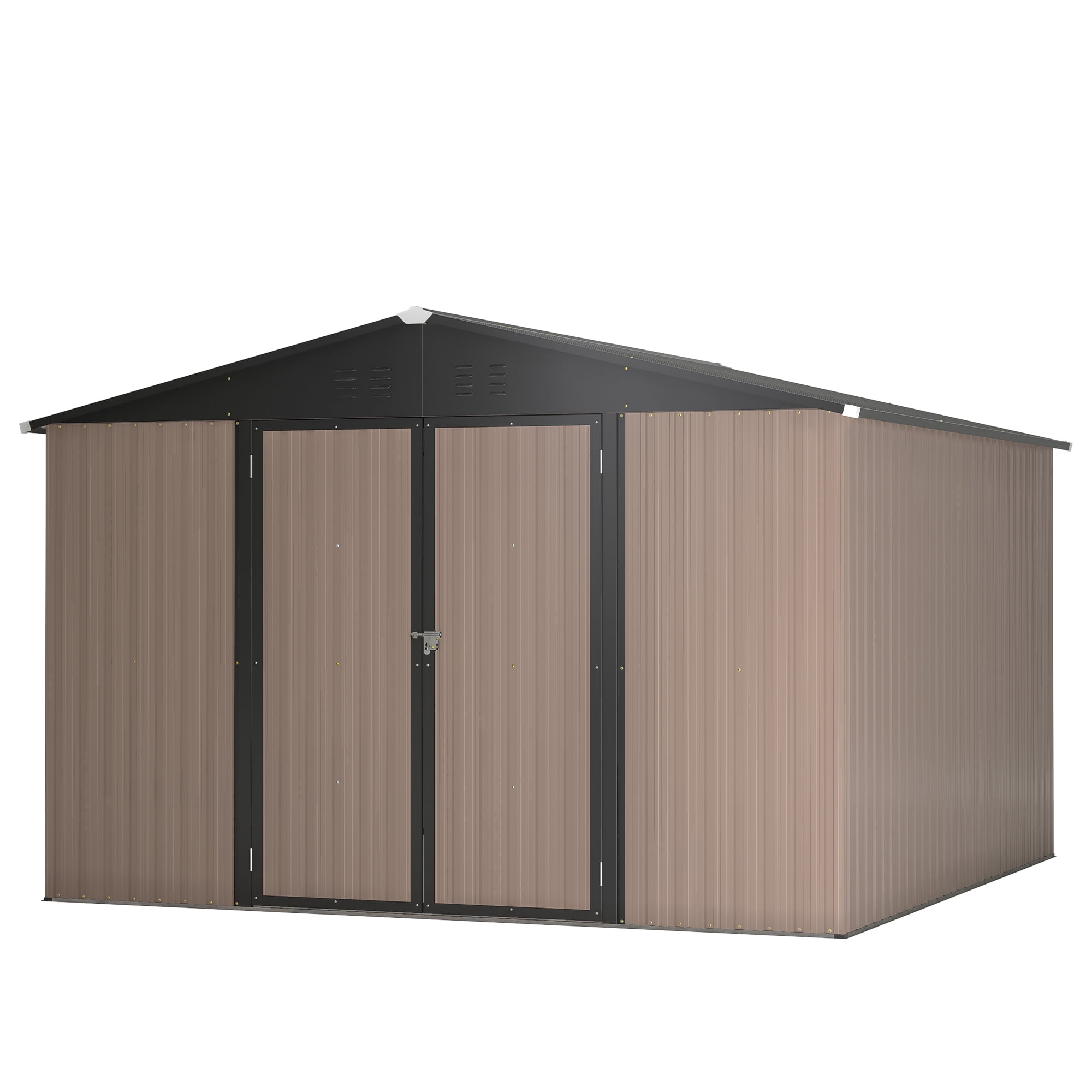 MAYEERTY 10x10FT Outdoor Metal Storage Shed, Galvanized Steel Tool Shed with Lockable Doors & Ventilation, All-Weather Waterproof Organizer for Backyard, Garden & Patio