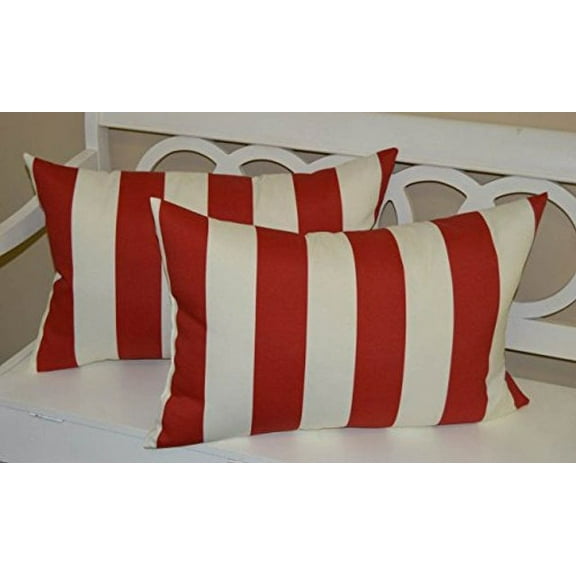 RSH DECOR 26” x 16” Red and White Striped Polyester Decorative Lumbar Pillows (2 Count)