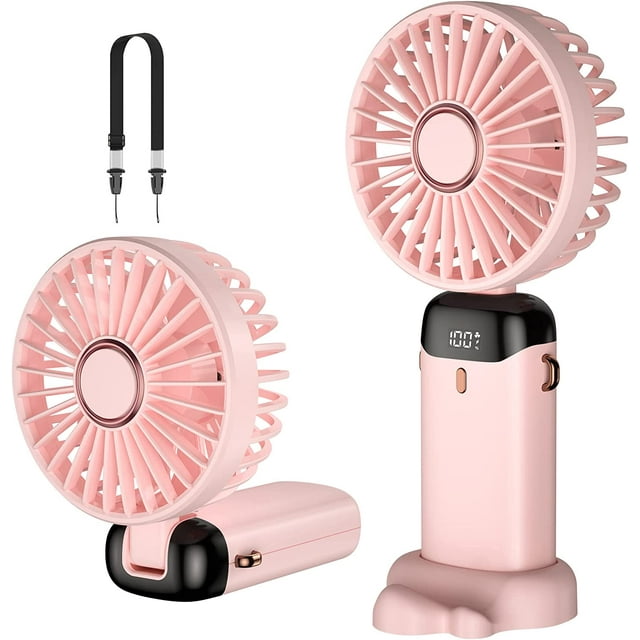 Ventilador de mano, mini ventilador portátil recargable por USB, ventilador de bolsillo pequeño de 5 velocidades con base, ventilador de escritorio plegable con batería de 4000 mAh para oficina,