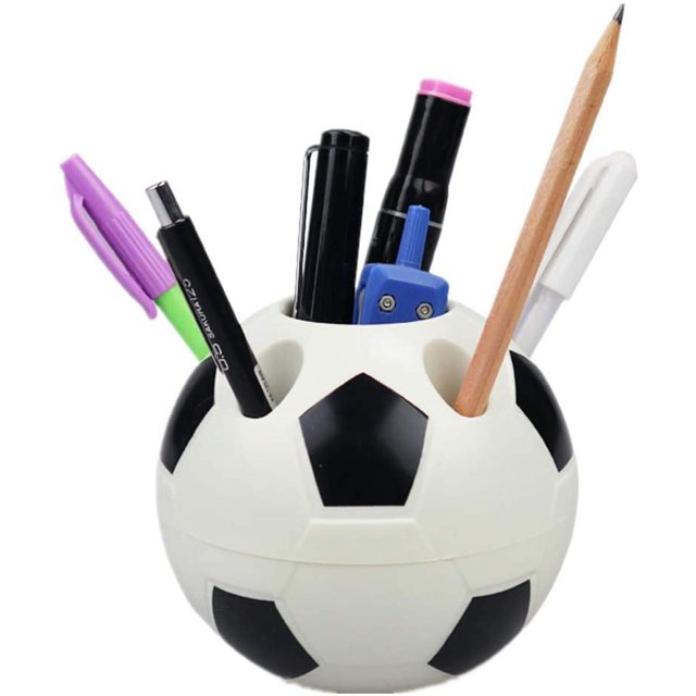 Portalápices creativo con forma de fútbol, diseño de escritorio con forma de fútbol, organizador de escritorio, contenedor para decoración de mesa para regalos de niños