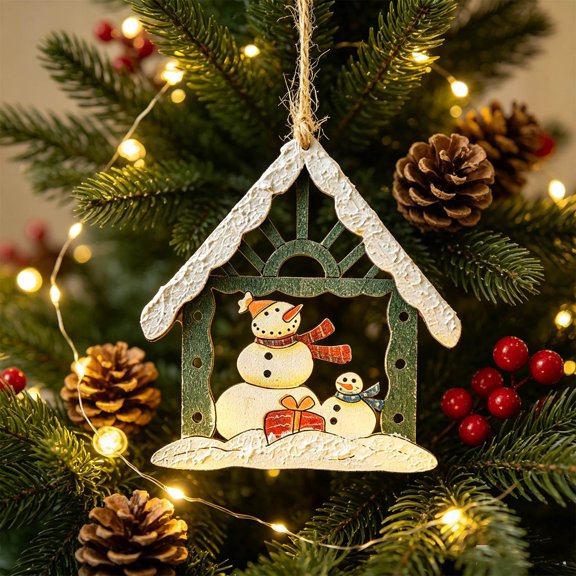 Wooden Hanging Christmas Decorations, Rustic Handmade Tree Ornaments, Festive Xmas Pendants for Home, Tree, Wreath, Garland, Mantel and Holiday Party, C