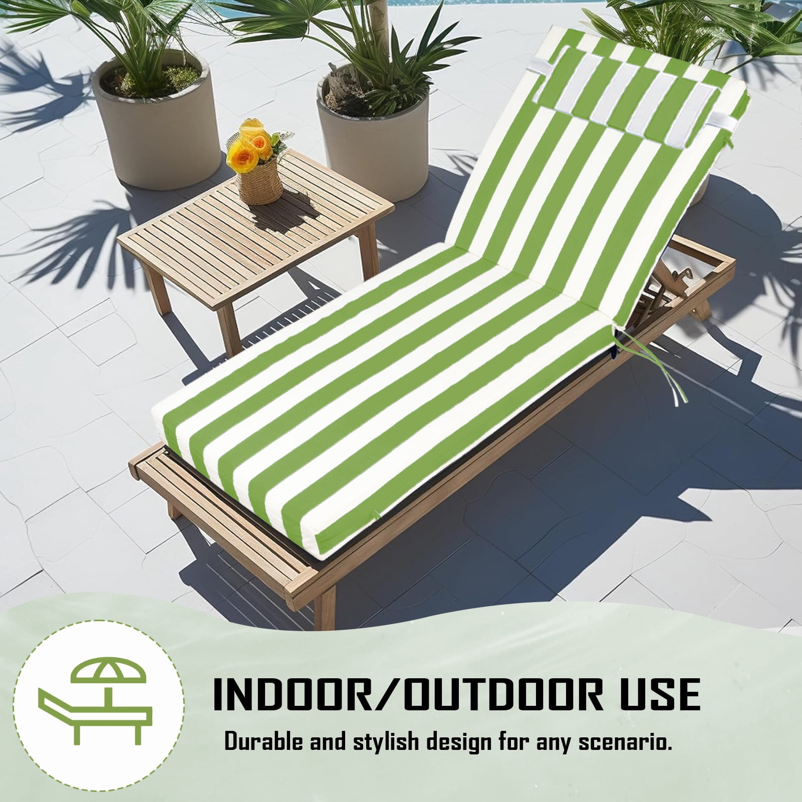 Outdoor Chaise Lounge Cushion with Adjustable Headrest and Straps