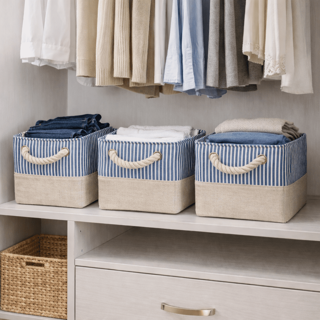 A*Homeist Medium Thick Linen Storage Bins Toy Storage Baskets with Handles,12.6x8.3x7.9”, 3pcs