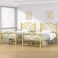 thumbnail image 2 of VECELO 2-Piece Twin Size Metal Platform Bed Frame Mattress Foundation with Arched Design Headboard and Footboard, No Box Spring Needed, Easy Assembly, Gold, 2 of 6