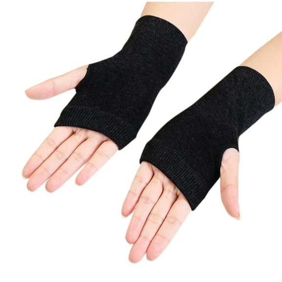 WREESH Women's Fingerless Winter Gloves Solid Color Warm Half Finger Finger Gloves Black