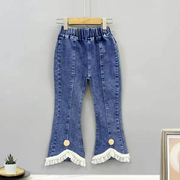 SGFCWSX Skinny Jeans for Girls Flare High Waist Denim Pants Straight Leg Casual Pant Blue Size 5 Years
