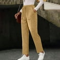 thumbnail image 2 of WULMLEO Ribbed Corduroy Pants Women Comfy Elastic High Waisted Straight Leg Pants with Pockets Pull On Work Trousers Slacks Yellow S, 2 of 7