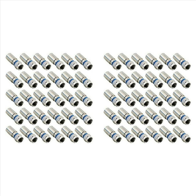 60Pcs RG6 F Compression Connector RF Wire Connector Solderless Adapter Blue,60 * F connectors,silver & blue