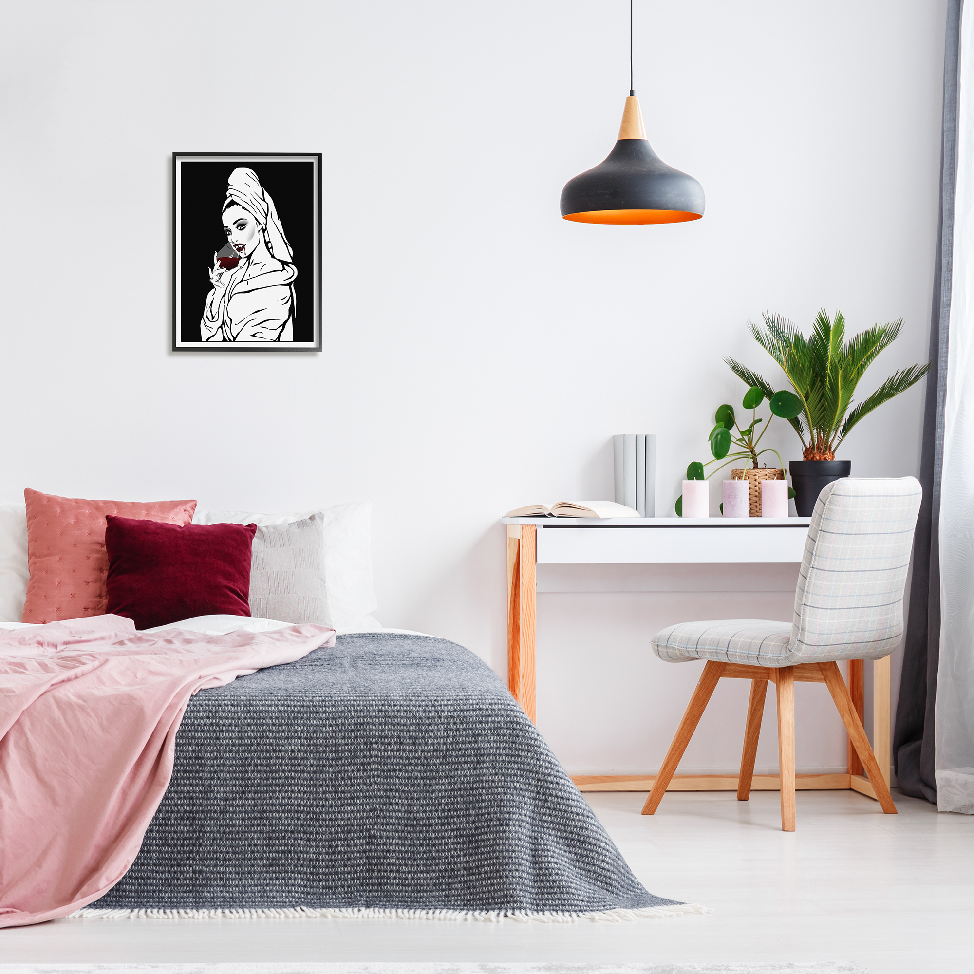 Stupell Vampire Wine Glass Glam Woman Beauty & Fashion Painting Black Framed Art Print Wall Art