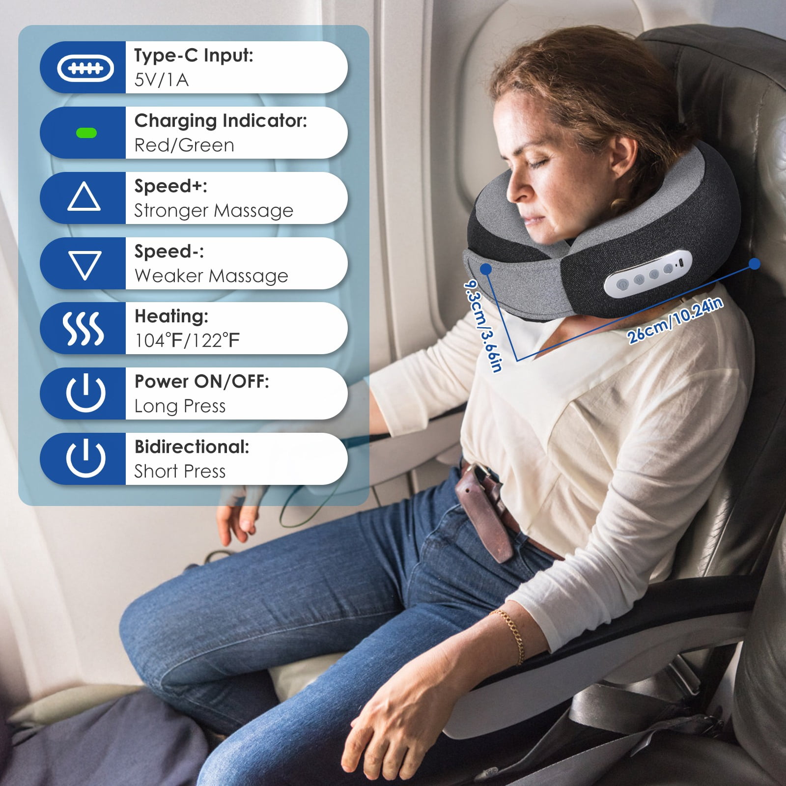 Imountek Heated Neck Massager Pillow with Shiatsu Kneading, 2 in 1 Electric Memory Foam Travel Pillow with 3 Speeds Timer for Home Office Travel