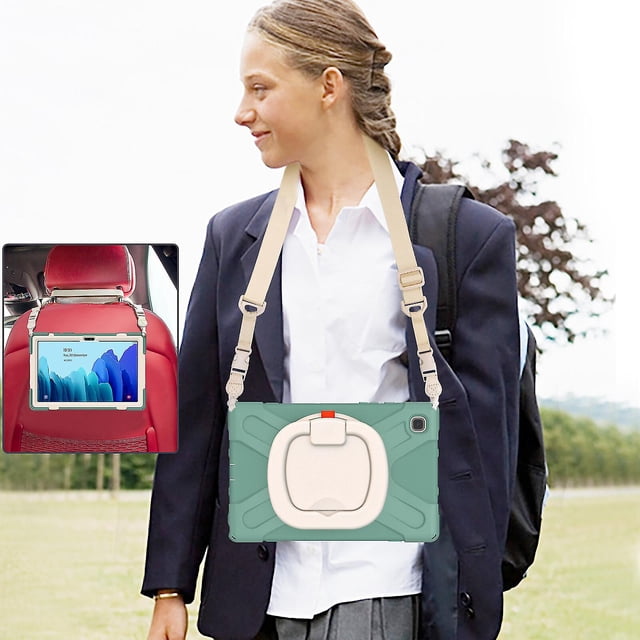 Funda colorida para Samsung Tab A7 de 10,4 pulgadas T500 con correa para el hombro, soporte de anillo ajustable grande y protección contra golpes.