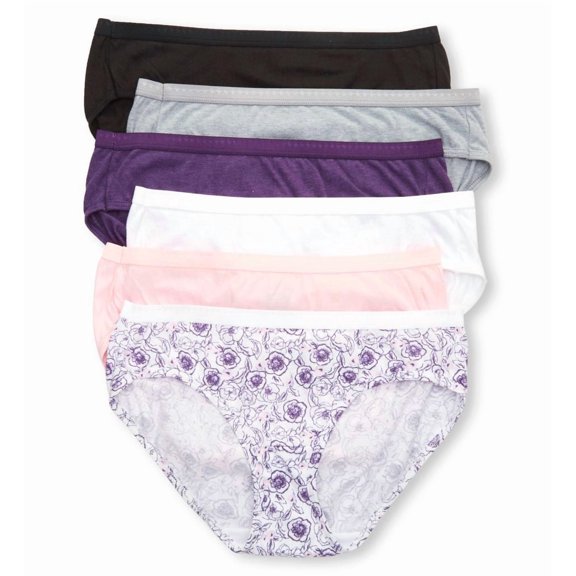 Women's Hanes 41H6CC Cotton Hipster Panty - 6 Pack (PnkWhtHtrBKPurple 8)