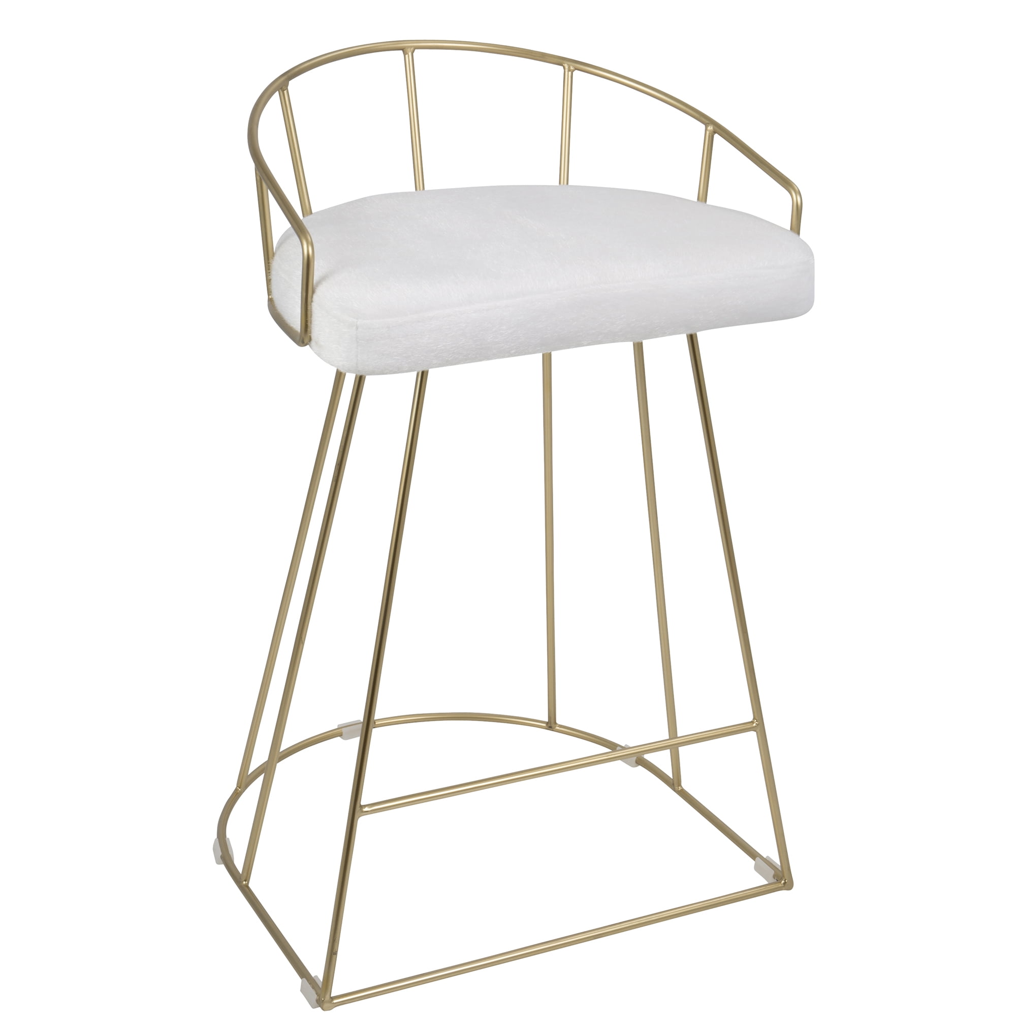 Canary Contemporary Counter Stool in Gold with White Mohair Fabric by LumiSource Set of 2