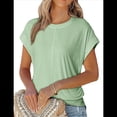 thumbnail image 3 of Blusa de Verano para Mujer, Cuello Redondo, Mangas , Fruncido Lateral, Verde , XXL, 3 of 8