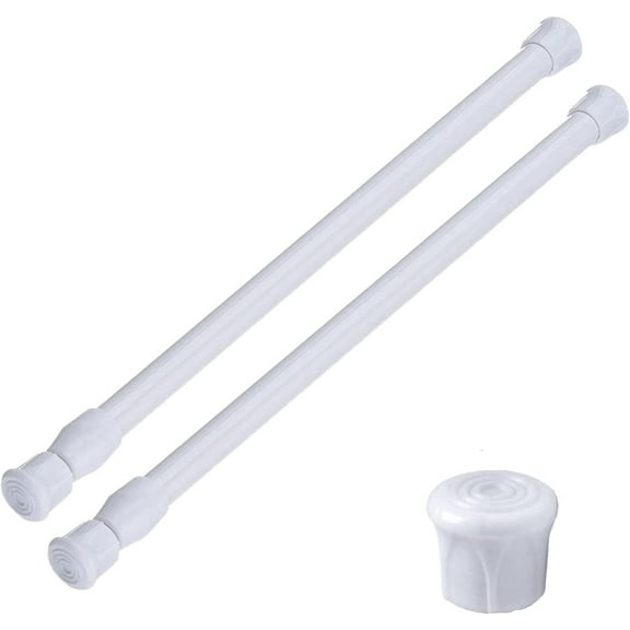 2PCS White Tension Rod 16 to 28 Inch, Adjustable Spring Curtain Rod No Drilling, for Window DIY Projects Cupboard Wardrobe