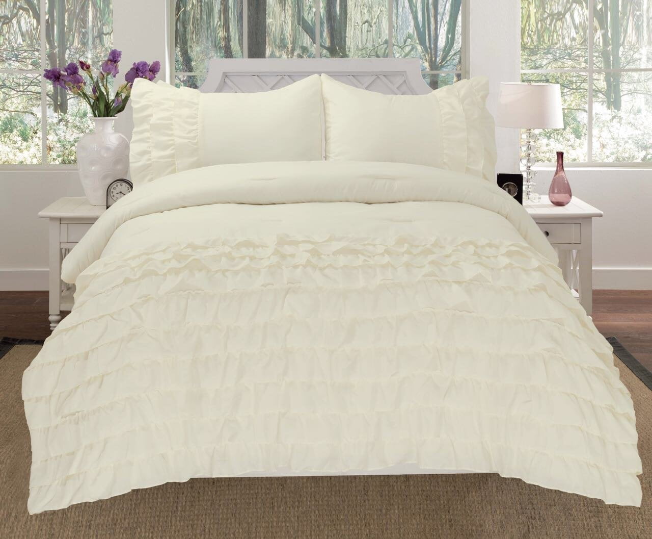 Katy 3 Piece Mini Ruffle Comforter Set Bed Cover New Arrival All Sizes White