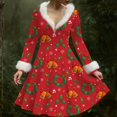 thumbnail image 5 of Women's Casual V-neck Christmas Print Plush Long-Sleeve Casual Dress for Holiday and Everyday Wear, Soft Women's Winter Dress with Festive Design,Wine,M, 5 of 5