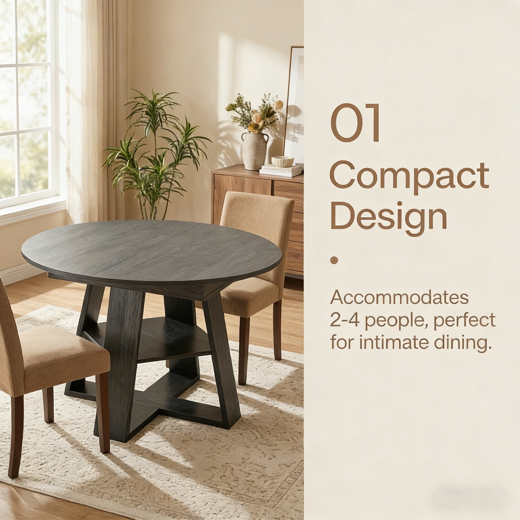 Extendable Dining Table for 2-8, Round to Oval Kitchen Table with Storage Shelf, Thick MDF, Cross-Shaped Base, 43.3 to 59-Inch Length, 300 Lbs Capacity, for Dining Room Kitchen Living Room, Natural