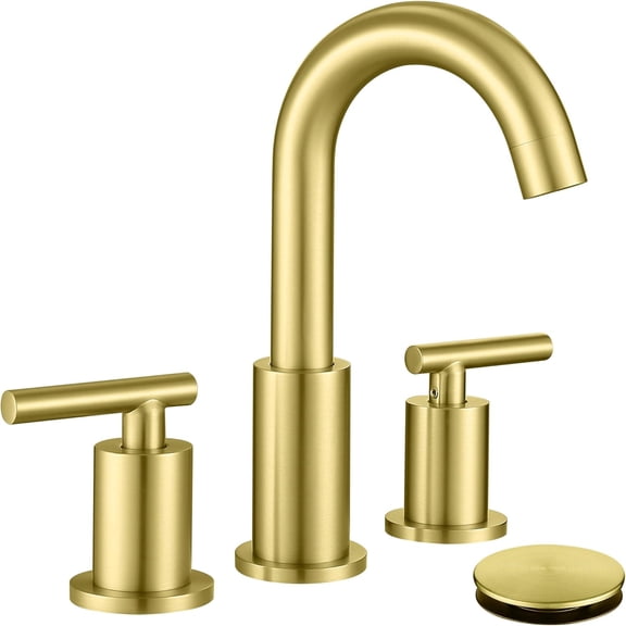 Brushed Gold Bathroom Faucet, 8 inch Widespread Bathroom Sink Faucet 3 Hole with Drain and Hose, Gold Bathroom Faucet