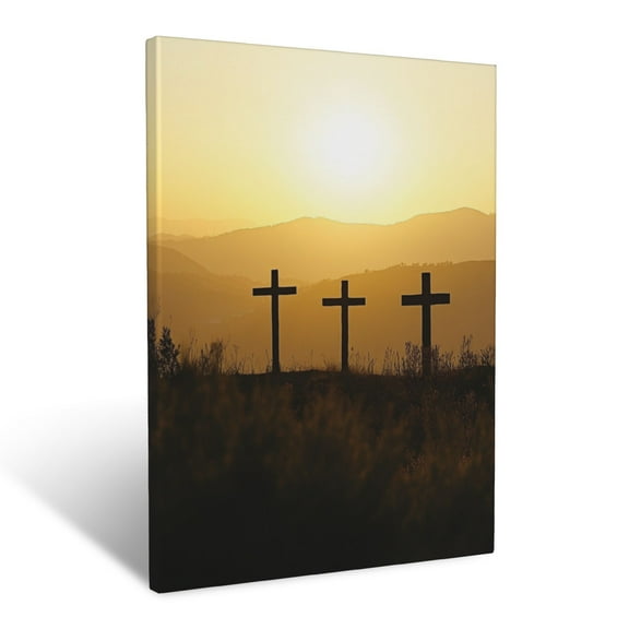 CozyNet A Serene Hillside With Three Crosses Silhouetted Against The Morning Light Wall Art Prints With Frame Canvas Perfect for Living Room & Bedroom, Ready to Hang, Wall Decor 12"x16"