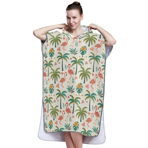Hooded Beach Towel Adult Bath Poncho Towels Soft Absorbent Quick Dry for Surf Swim Pool Men Women Teens Cute Flamingo Palm Tree Flower