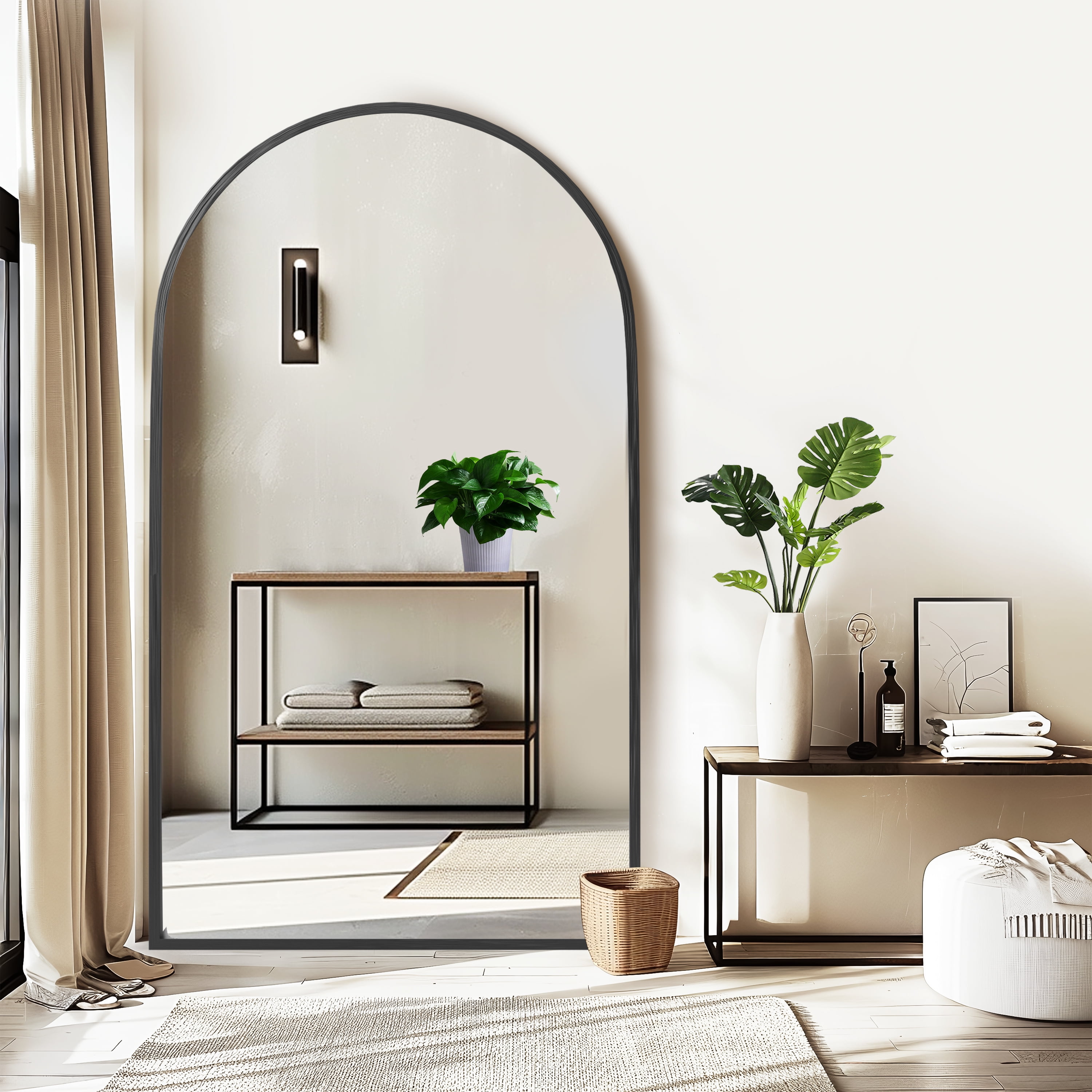 71"x32" Modern Aluminum Alloy Arch Full Length Floor Mirror Full Oversize Mirror,Black