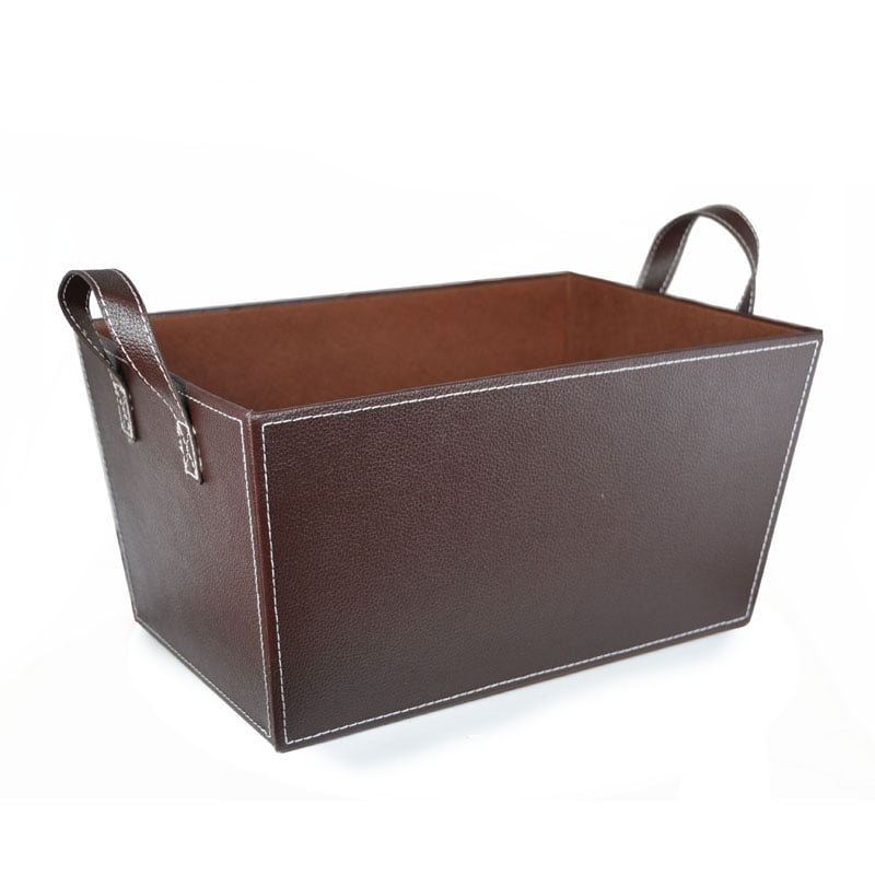 Roosevelt Faux Leather Bin with Handles Large 14in
