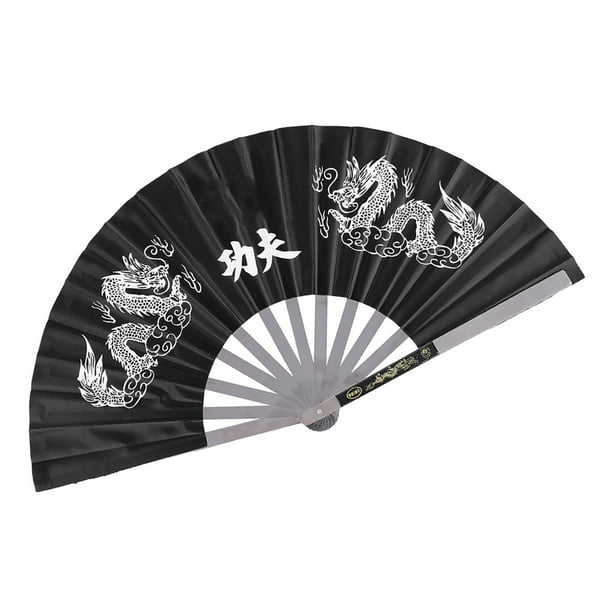 Abanico de acero inoxidable para práctica de baile, entrenamiento y artes marciales, kung-fu, color negro