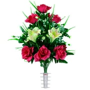 Sympathy Silks Artificial Cemetery Flowers 24" Cream Pink Amaryllis/Fuchsia Rose for a vase