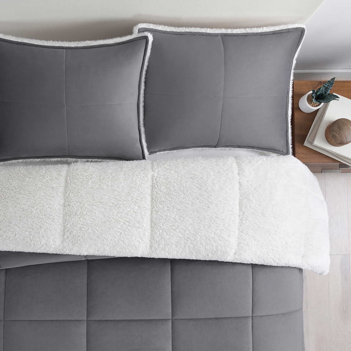 BHF Sherpa Fleece King 3 Piece Comforter Set Grey - Walmart.com