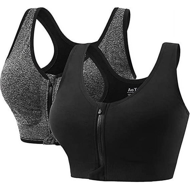 Paquete De 2 Ropa Interior Deportiva Para Mujer Xl Con Almohadillas Extraíbles Y Sujetador Push-up Con Cremallera Frontal, Para Yoga, Fitness Y Trotar. Rojo Verde Cocina, Decoración y Otros