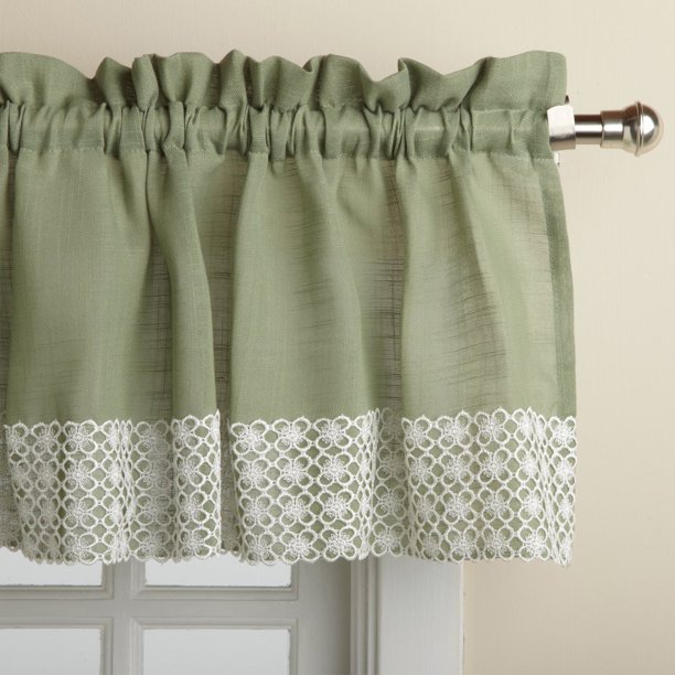 Salem Kitchen Window Curtain w/ Lace Trim 12 x 60 Valance Sage
