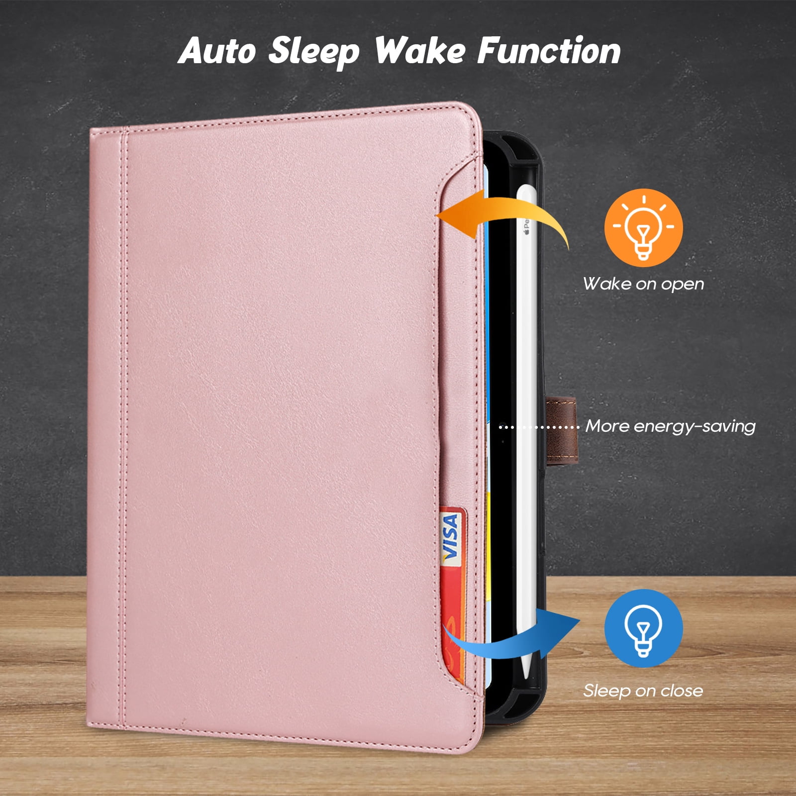 Flip Case for Apple iPad 11th 10th Generation 2025 2022 10.9", Pencil Holder Smart Cover Auto Sleep Wake Protective Documents Pocket Stand Snap Closure Case for iPad 11th 10th Gen 10.9 Inch, Rosegold
