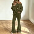 thumbnail image 2 of VISALY Women Two Piece Outfit Sets Off Shoulder Long Sleeve Knit Sweatshirts Sweater Loose Fit Flared Pants Casual Athleisure Sweatsuit Trendy Lounge Travel Workout Matching Tracksuit Army Green L, 2 of 9