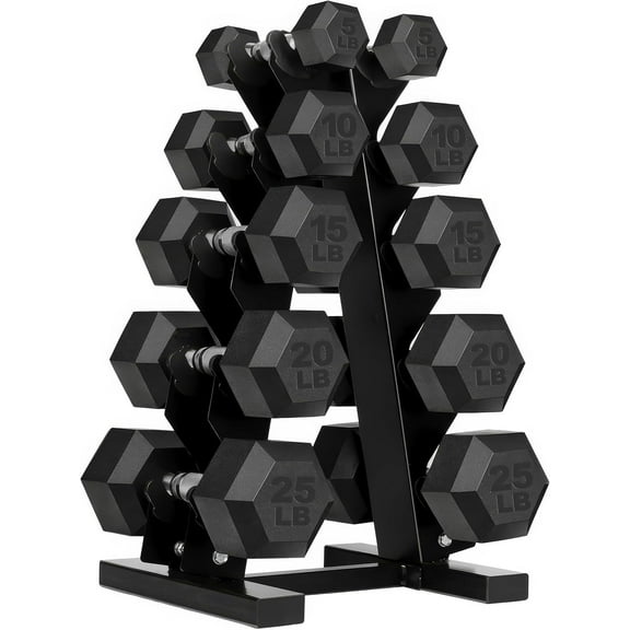 Home-it 150 lb Rubber-Coated Dumbbells Set with Rack for Strength Training