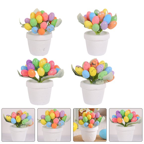 Luxshiny 4Pcs Egg Shaped Plant Pot Black Spots Rubber Mini Bonsai Figurines Garden Decor