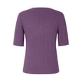 thumbnail image 5 of BRDFRL Women Summer Knit Shirt Blouse V Neck Short Sleeve Pullover Sweater Tops Purple 3XL, 5 of 5