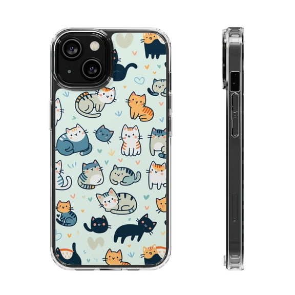 DistinctInk Hybrid (Acrylic / TPU) Clear Slim Fit Case for Apple iPhone 13 MINI (5.4" Screen) - "The Playful World of Cartoon Cats"