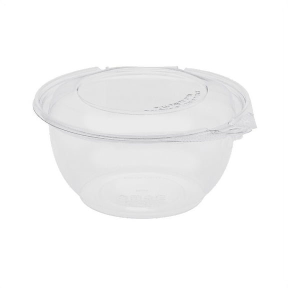 Karat 32oz PET Plastic Tamper Resistant Hinged Salad Bowl with Dome Lid - 240 sets