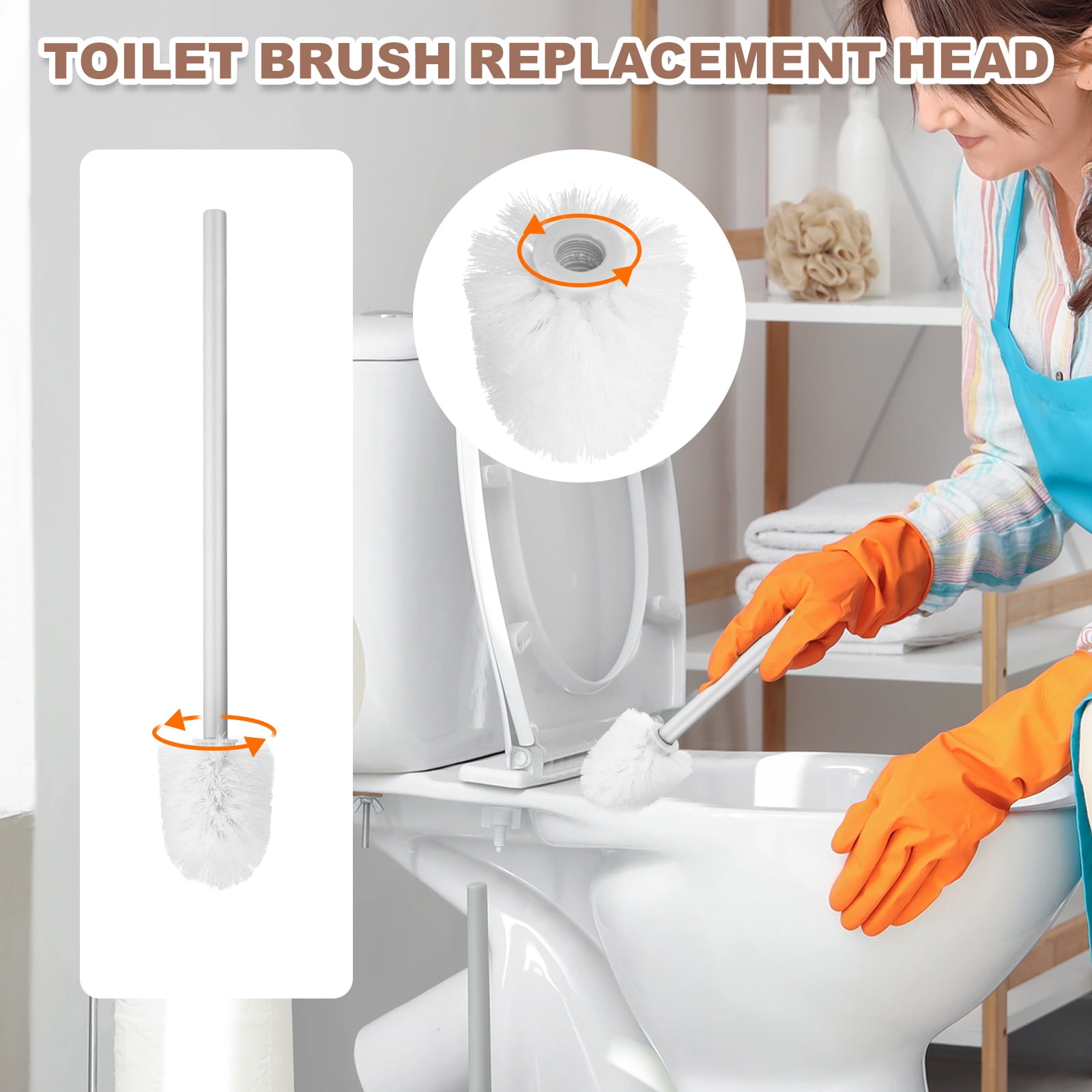 Uxcell 2 Pcs Toilet Brush Set Replacement Head, 9.8 Inch Toilet Brush Refills with Handle, Bathroom Cleaning Tool for Home, White