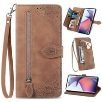 for Motorola Moto G Power 5G 2024 Wallet Case, [Flower Embossed] Premium PU Leather Wallet Flip Protective Phone Case Cover with Card Slots and Stand with Wrist Strap,Brown